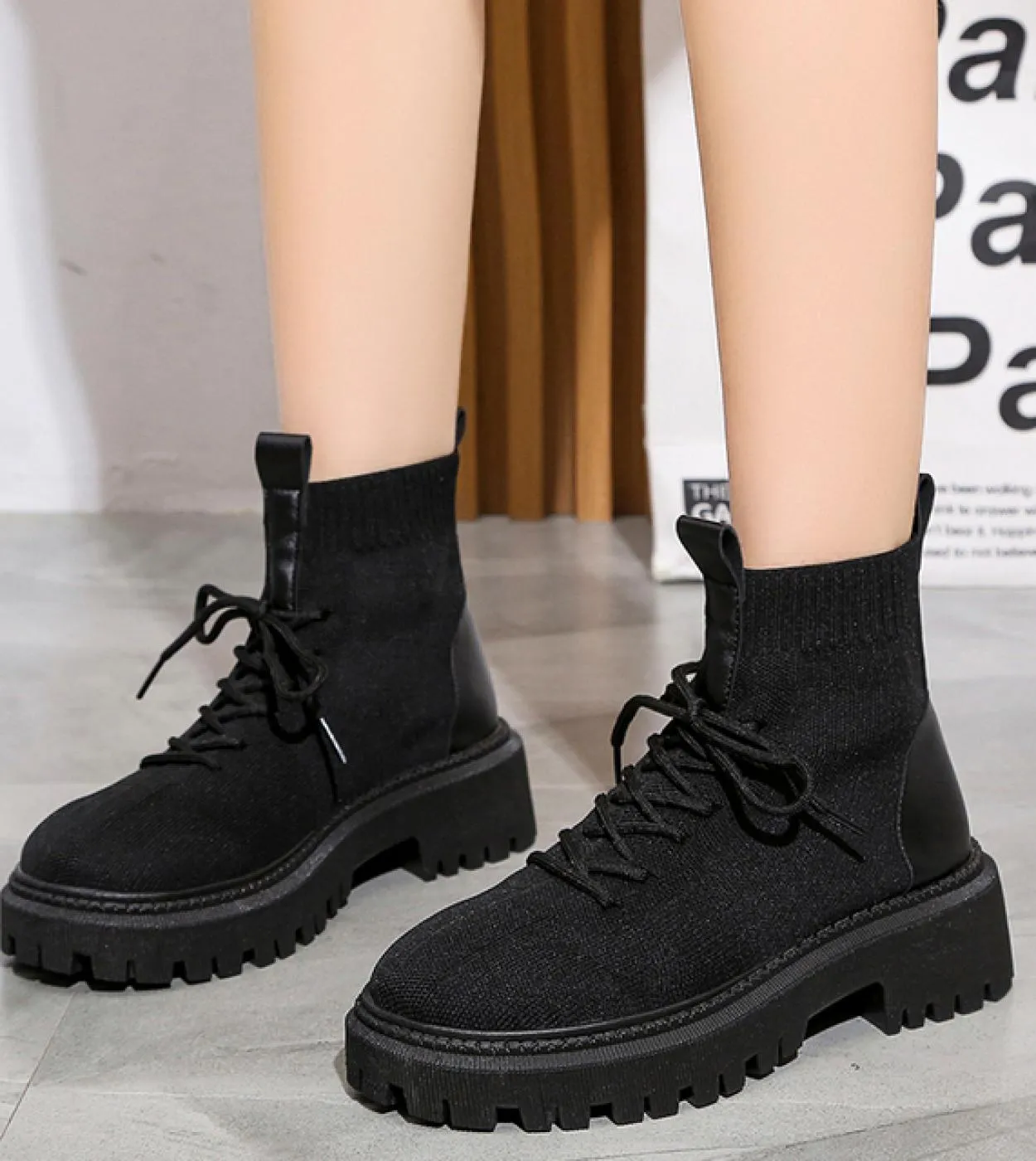 2022 Knitted Fabric Booties: Women's Autumn Winter Knitted Platform Boots – Elastic, Sturdy, and Fashionable Shoes