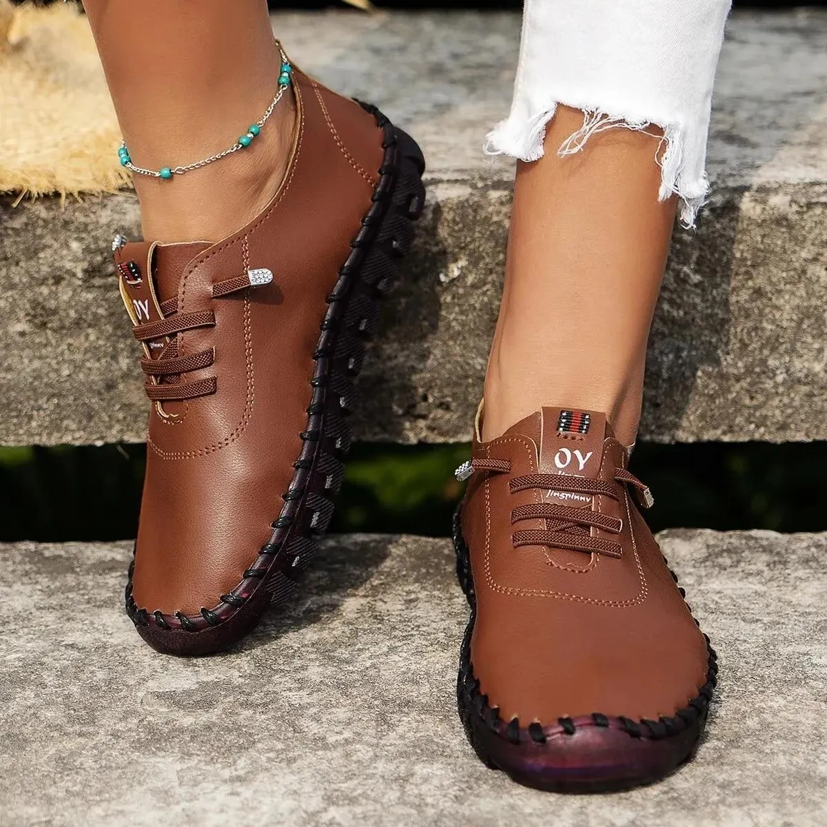 2022 New Spring Women's Casual Platform Shoes: Lace-Up Leather Slip-On Flats, Moccasins - Perfect Mom Shoes