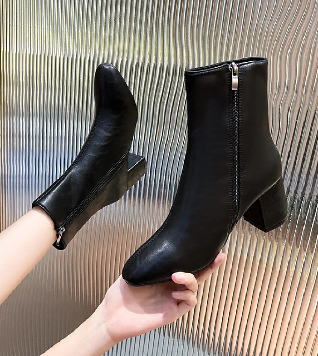 2022 Winter Women's Synthetic Leather Square Toe High Heel Slip On Short Fashion Boots