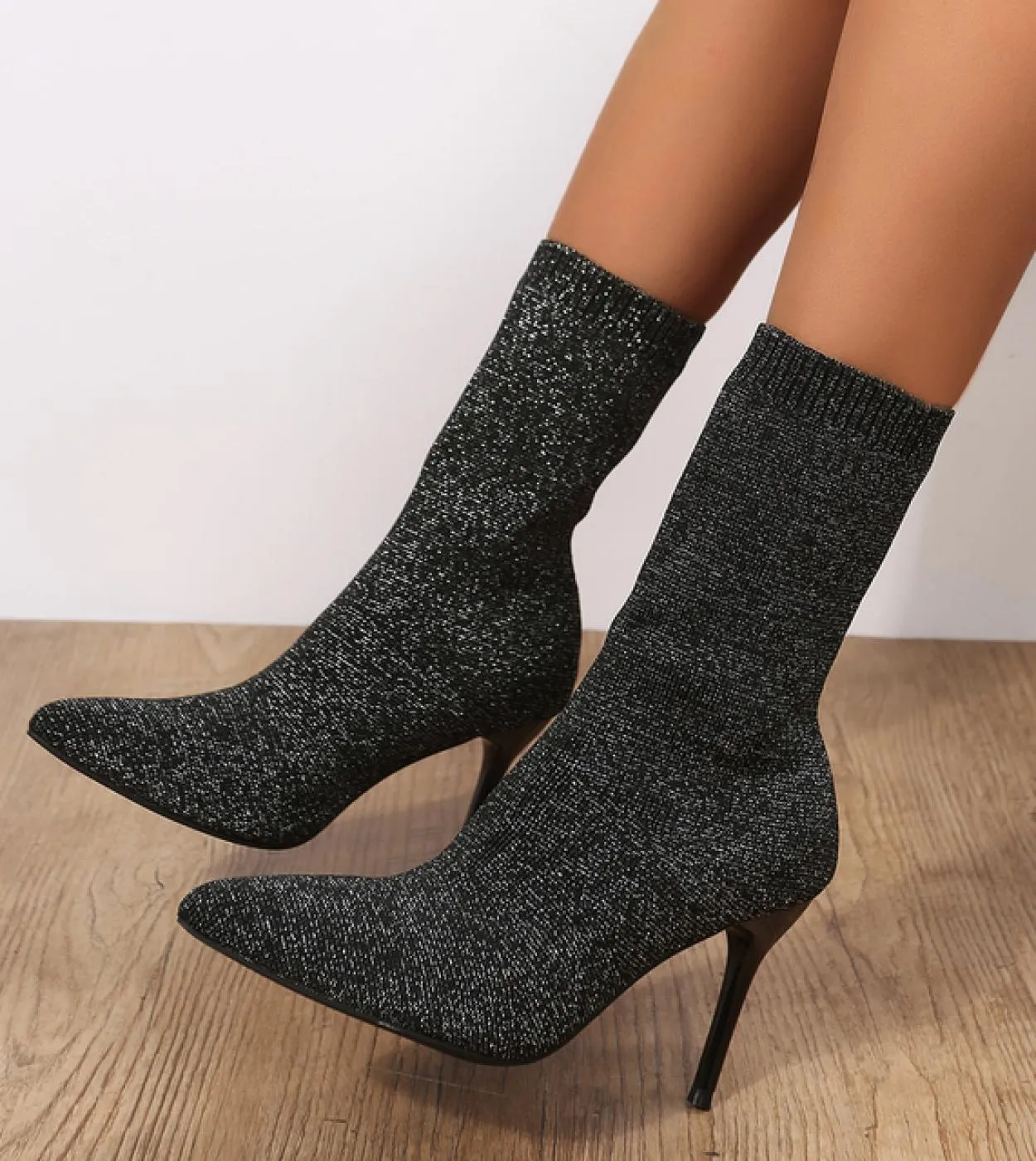 2022 Women's Stretchy Ankle Boots High Heels 7cm High-Quality Women's Fetish Stripper Low Heel White Boots Autumn