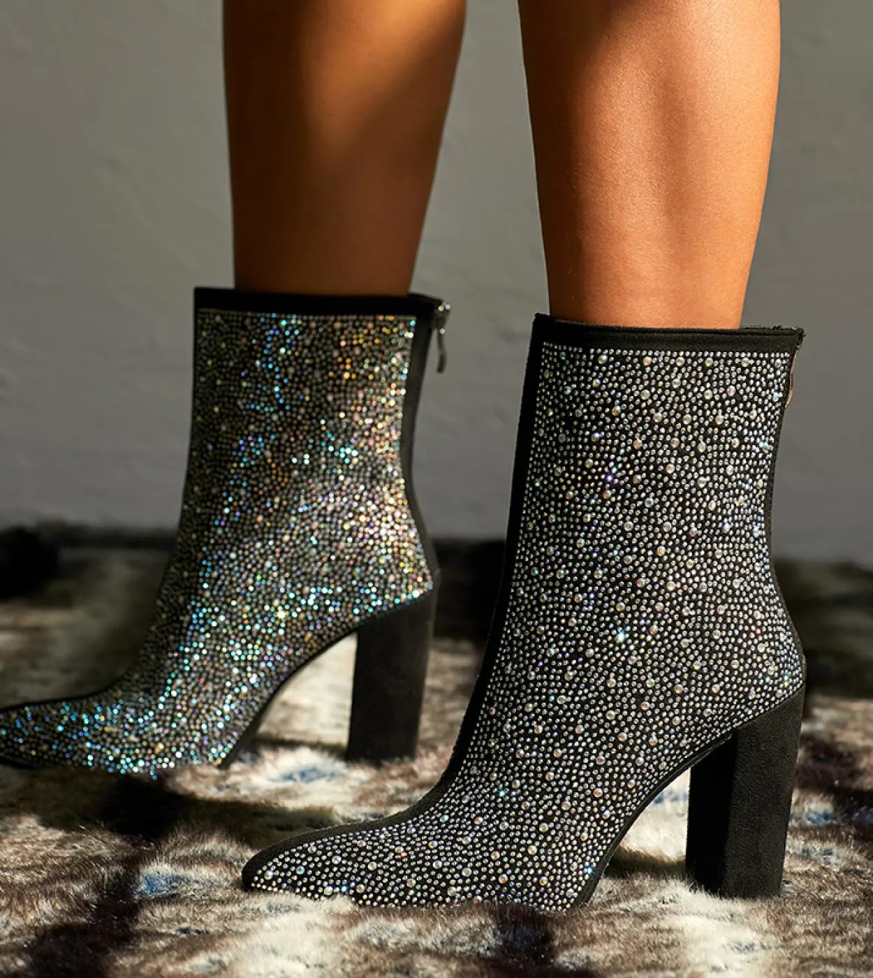 2023 Crystal Party Women's Boots - 11cm High Heels - Diamond Lady Chunky Boots - Short Fetish Stripper Glitter Boots - Shimmerin