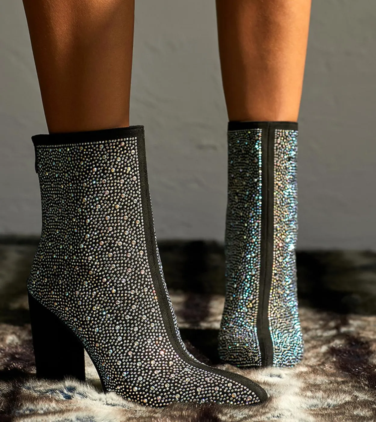 2023 Crystal Party Women's Boots - 11cm High Heels - Diamond Lady Chunky Boots - Short Fetish Stripper Glitter Boots - Shimmerin