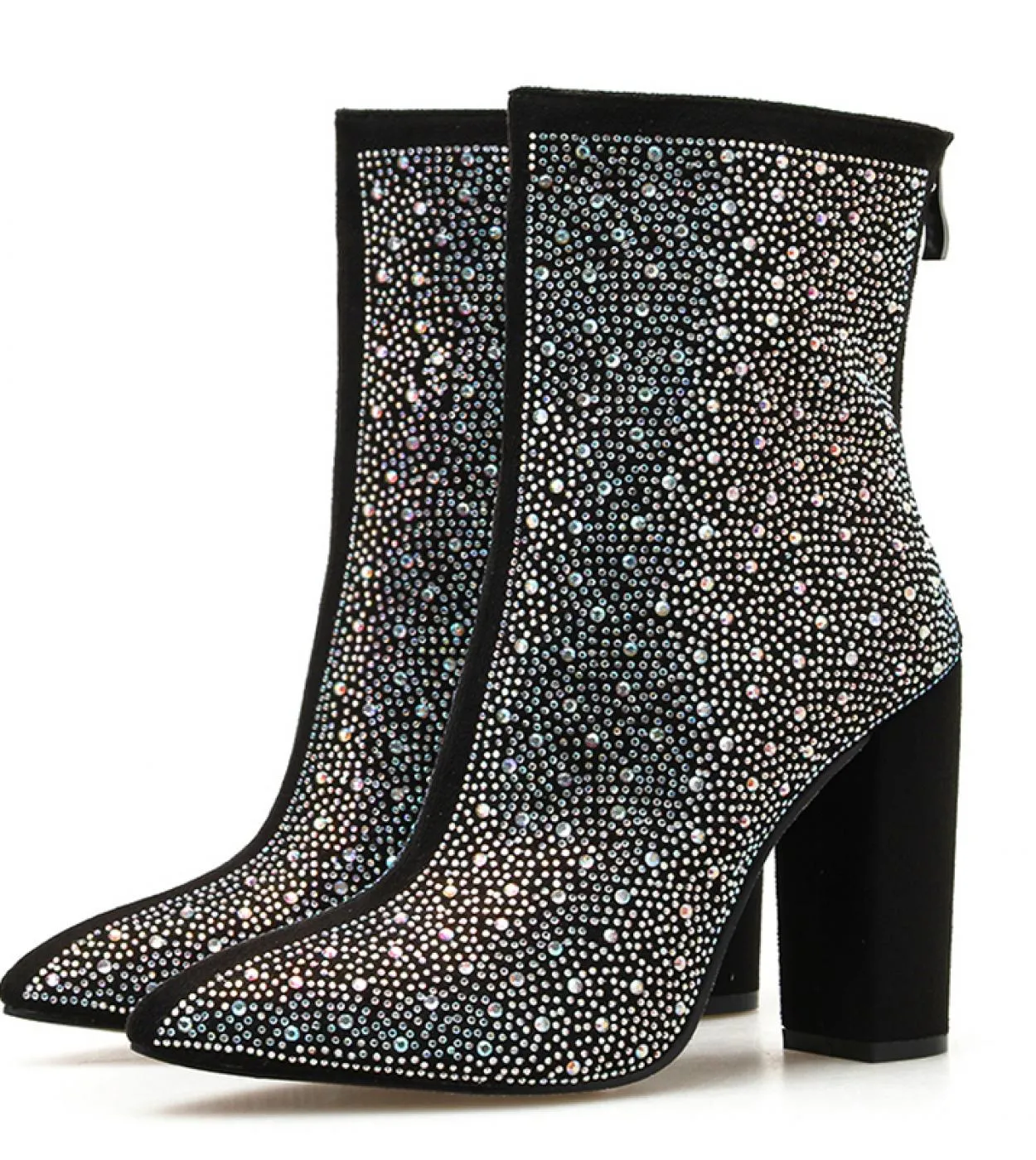 2023 Crystal Party Women's Boots - 11cm High Heels - Diamond Lady Chunky Boots - Short Fetish Stripper Glitter Boots - Shimmerin