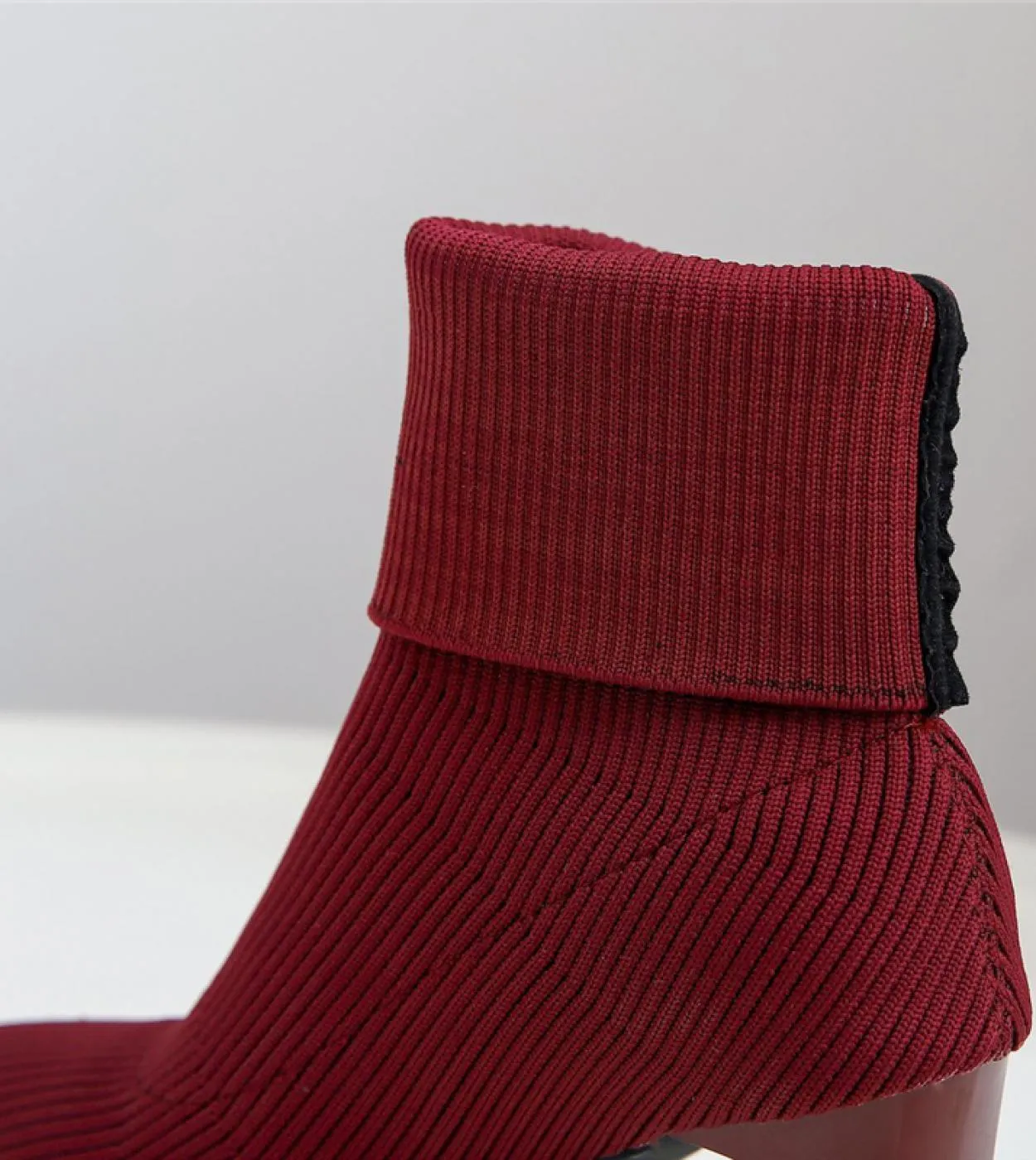 2023 Women's Fetish Stripper Boots - Stretchy Lady Knitted Winter Low 75cm High Heel Slip-On Red Jeans Boots