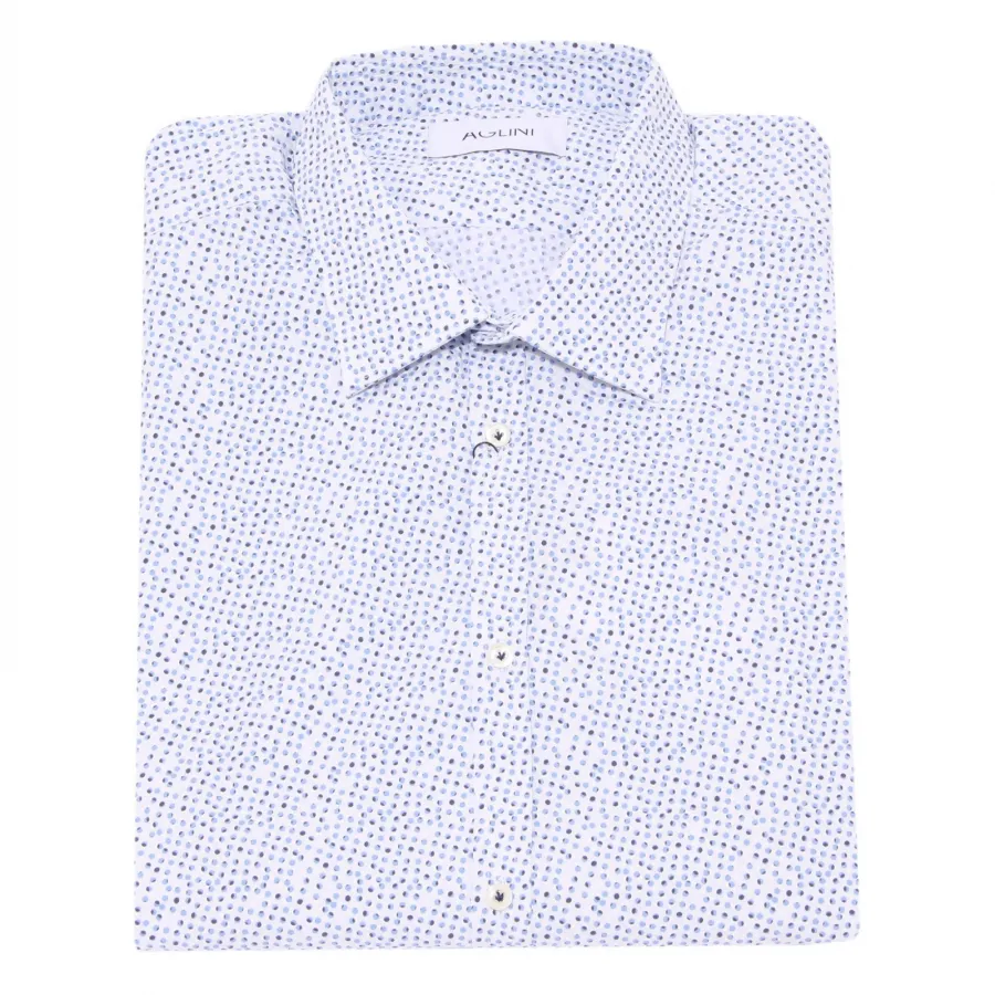 8750K AGLINI DAVID SLIM FIT Blue White Polka Dot Man's Shirt
