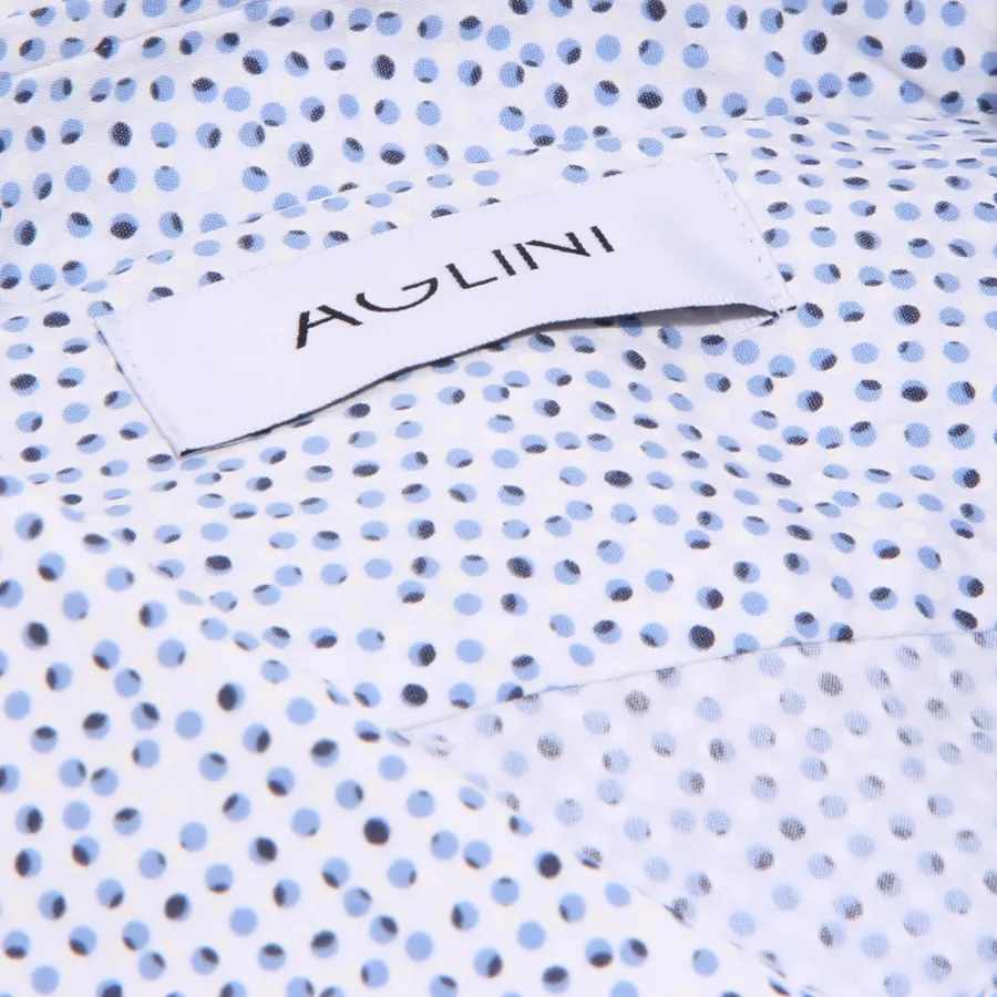 8750K AGLINI DAVID SLIM FIT Blue White Polka Dot Man's Shirt