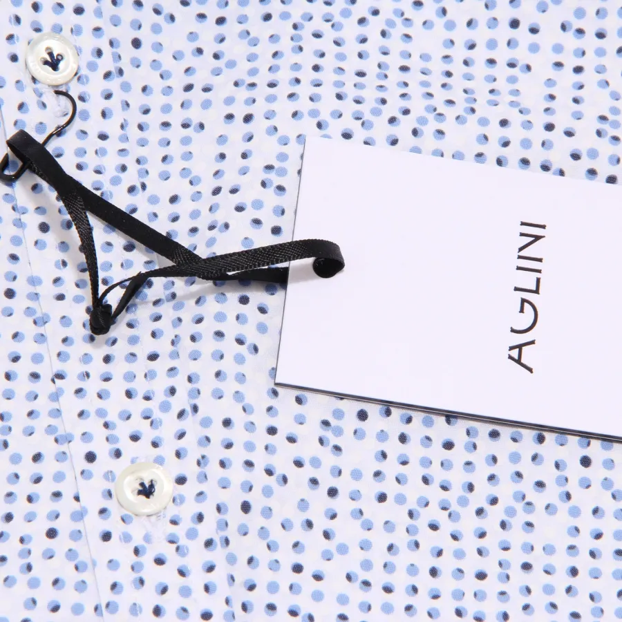 8750K AGLINI DAVID SLIM FIT Blue White Polka Dot Man's Shirt