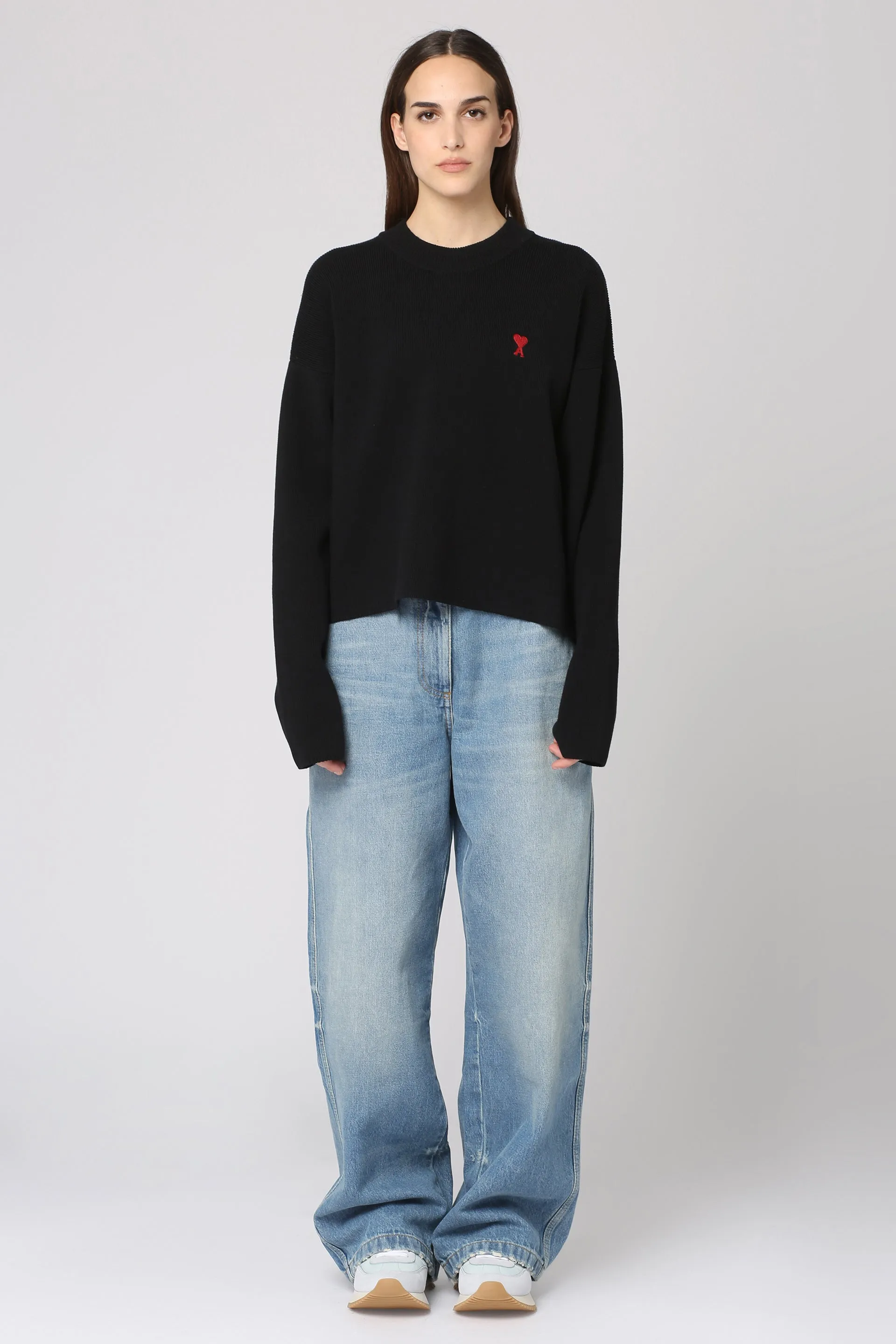 AMI PARIS Cotton Blend Crewneck Sweater