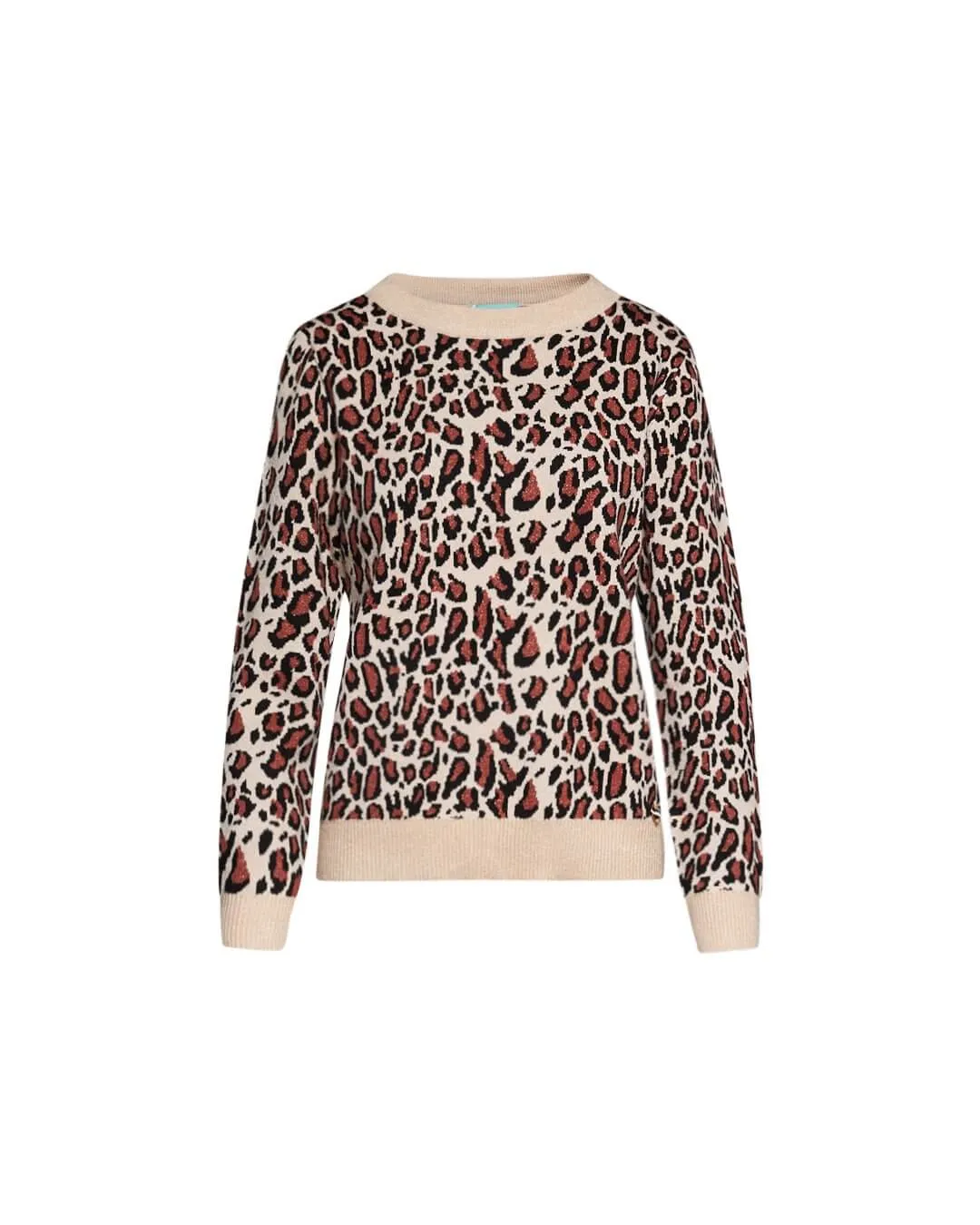 Animal Print Jacquard Round Neck Sweater with Solid Color Contrasts