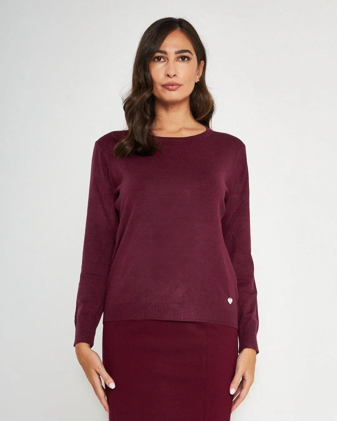 Basic Crewneck Sweater with Long Sleeves BURGUNDY