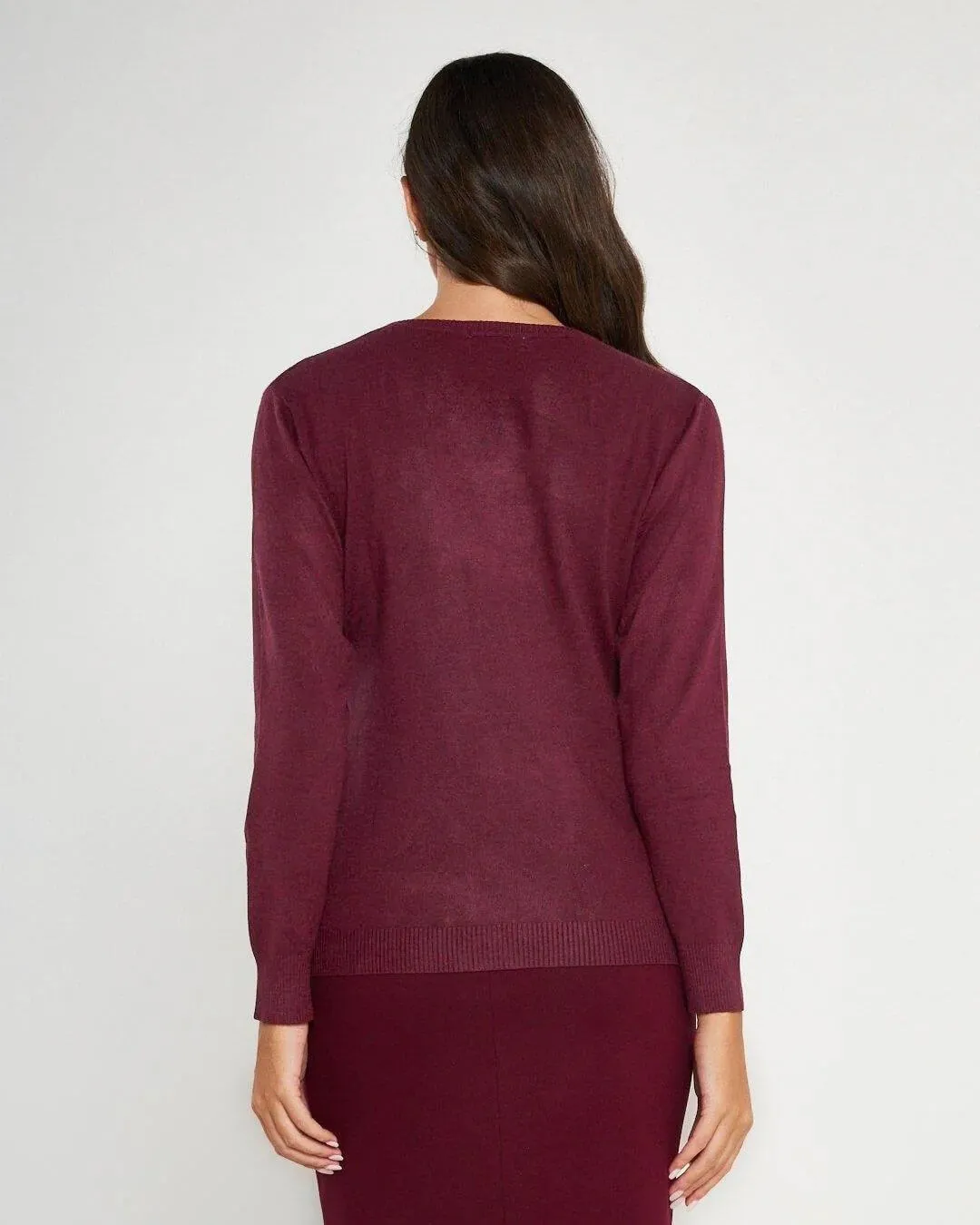 Basic Crewneck Sweater with Long Sleeves BURGUNDY