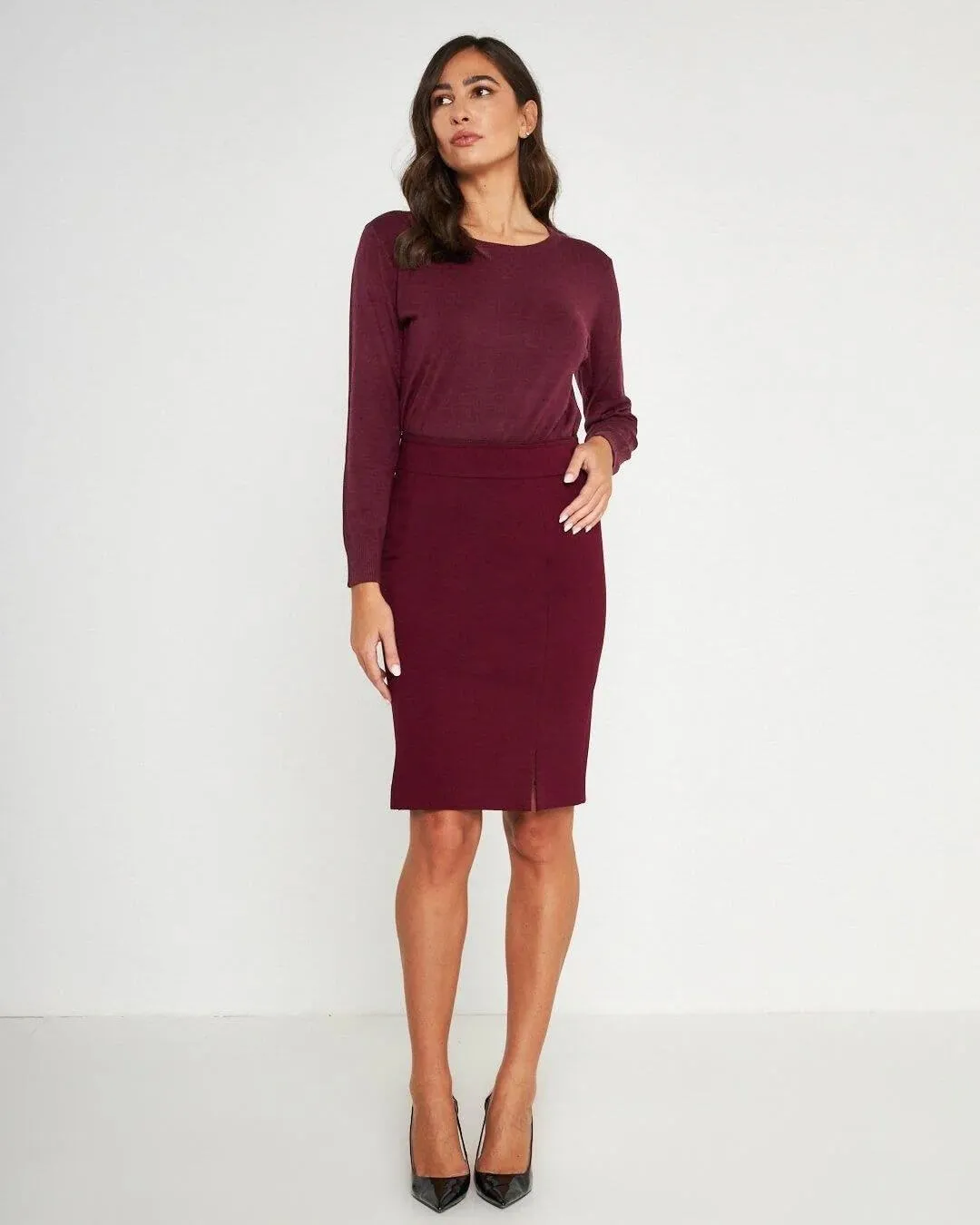 Basic Crewneck Sweater with Long Sleeves BURGUNDY