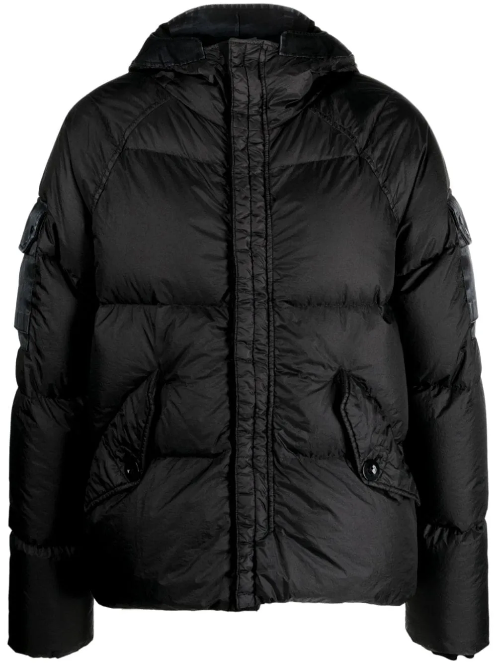 Black hooded down jacket - men.