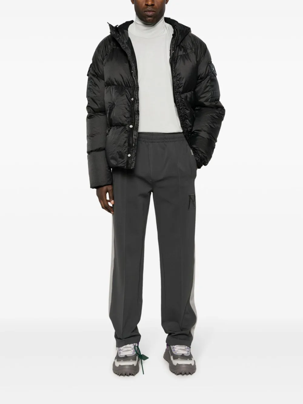 Black hooded down jacket - men.