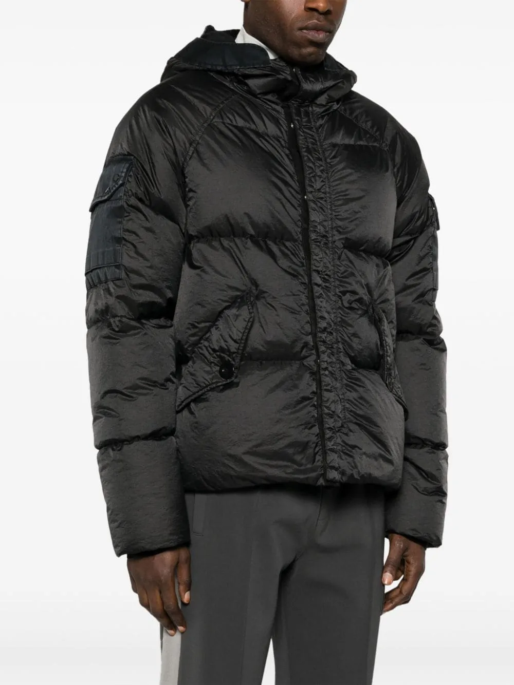 Black hooded down jacket - men.