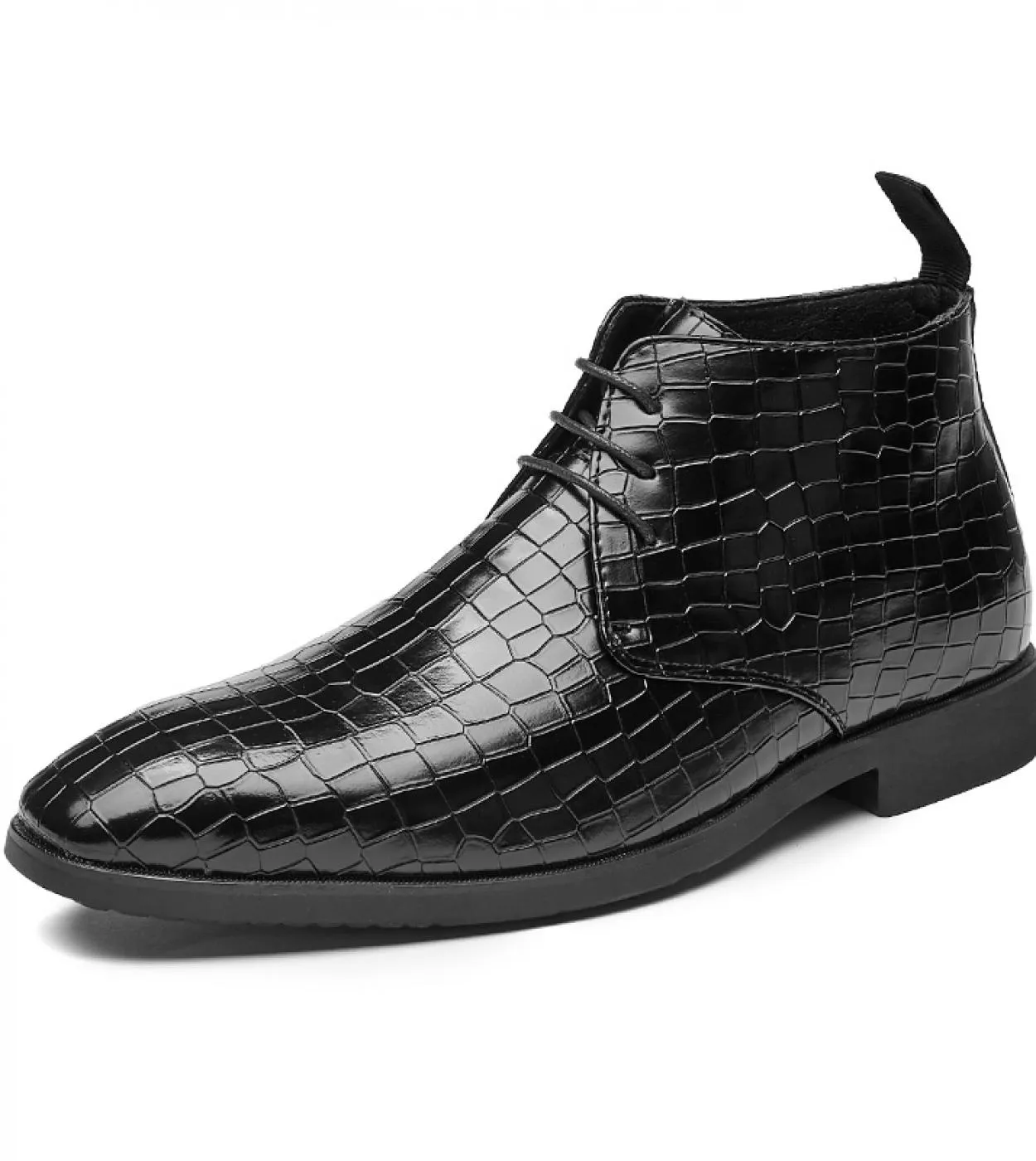Black men's ankle boots Crocodile patterned square toe lace-up boots for men with free shipping Botas