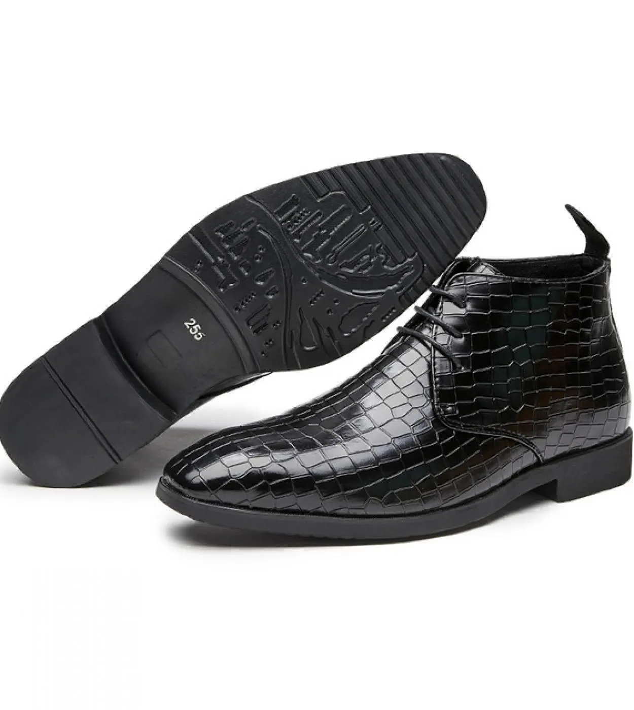 Black men's ankle boots Crocodile patterned square toe lace-up boots for men with free shipping Botas