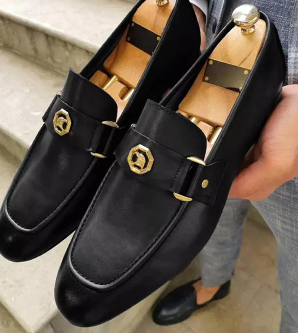 Black men's loafers, square toe slip-on dress shoes, free shipping, sizes 38 to 48, men's formal shoes.