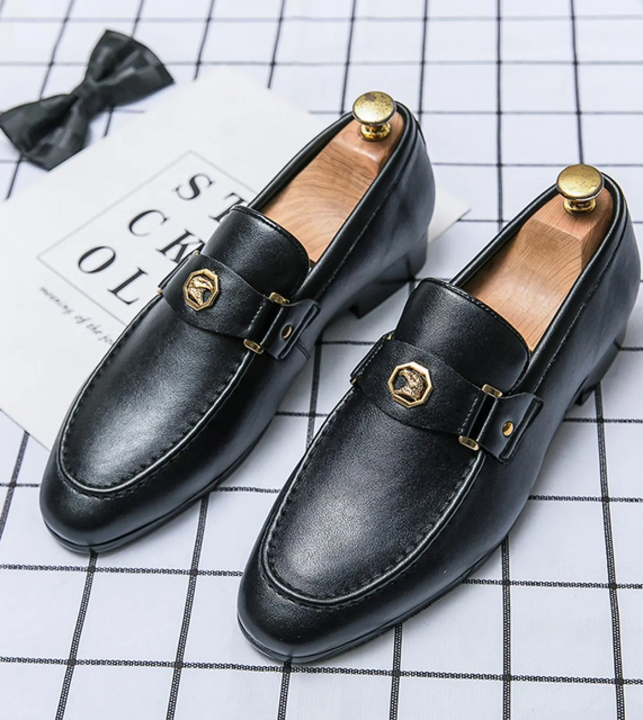 Black men's loafers, square toe slip-on dress shoes, free shipping, sizes 38 to 48, men's formal shoes.