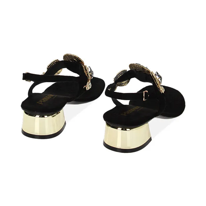 Black microfiber sandals with stones