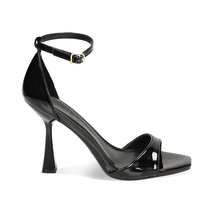 Black patent sandals, 9.5 cm heels