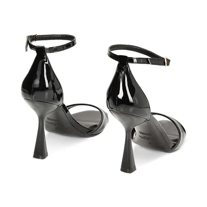 Black patent sandals, 9.5 cm heels