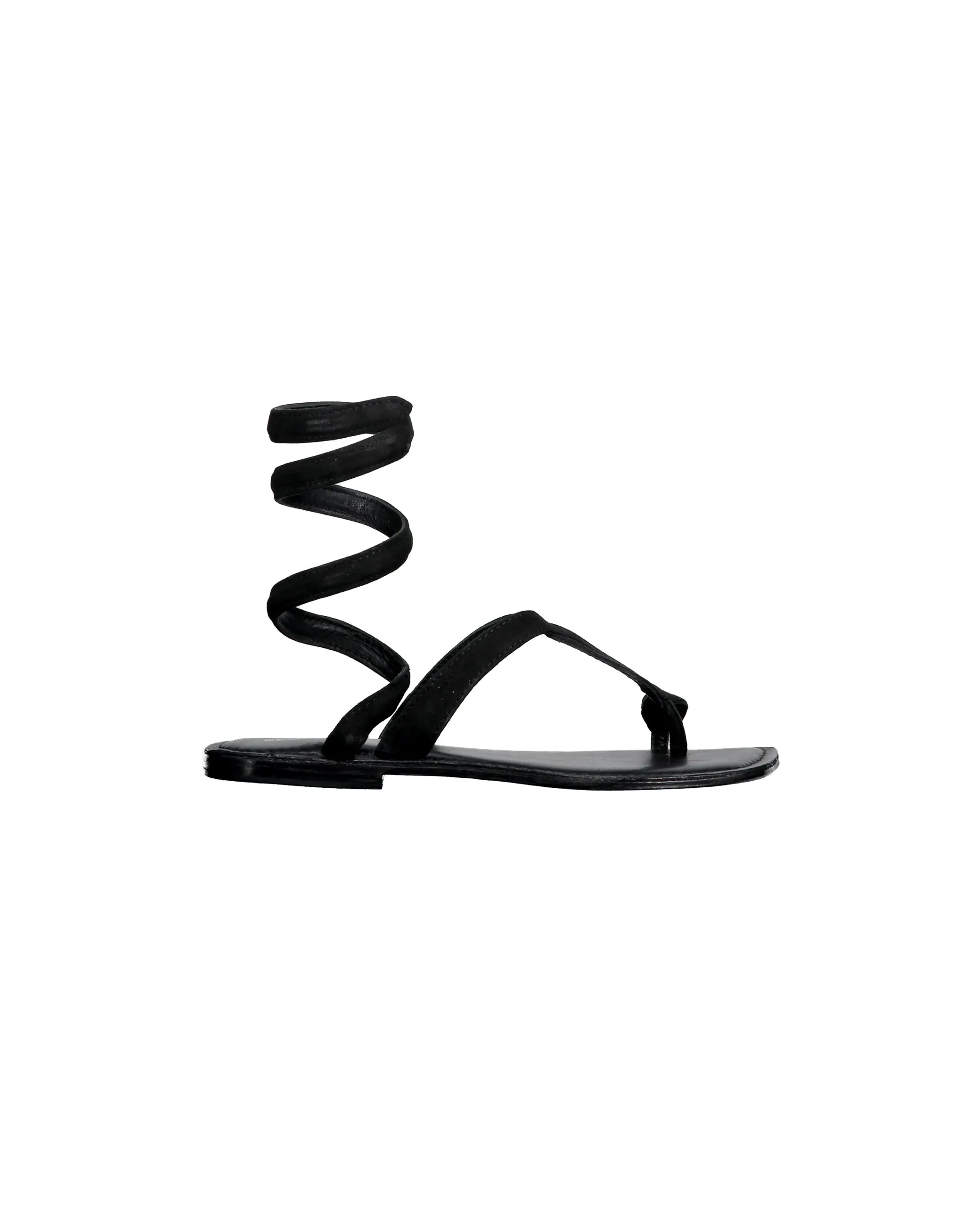Black suede snake wrap sandals