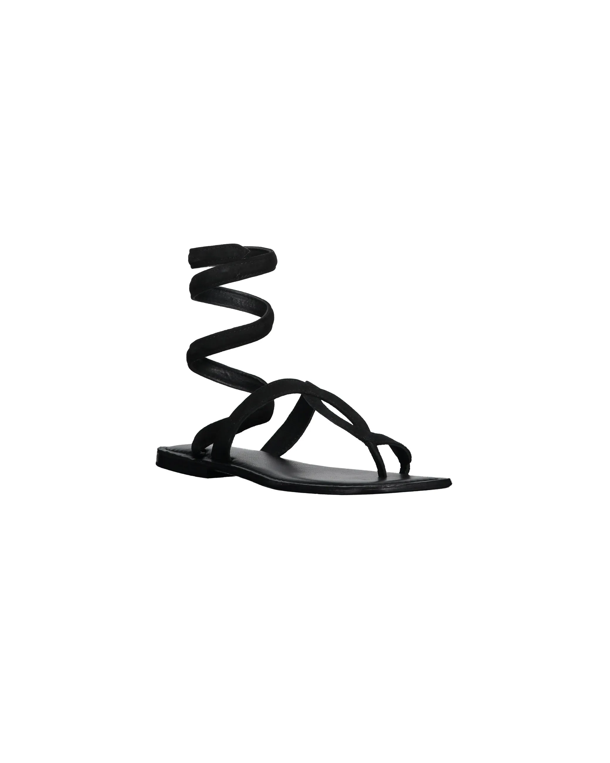 Black suede snake wrap sandals