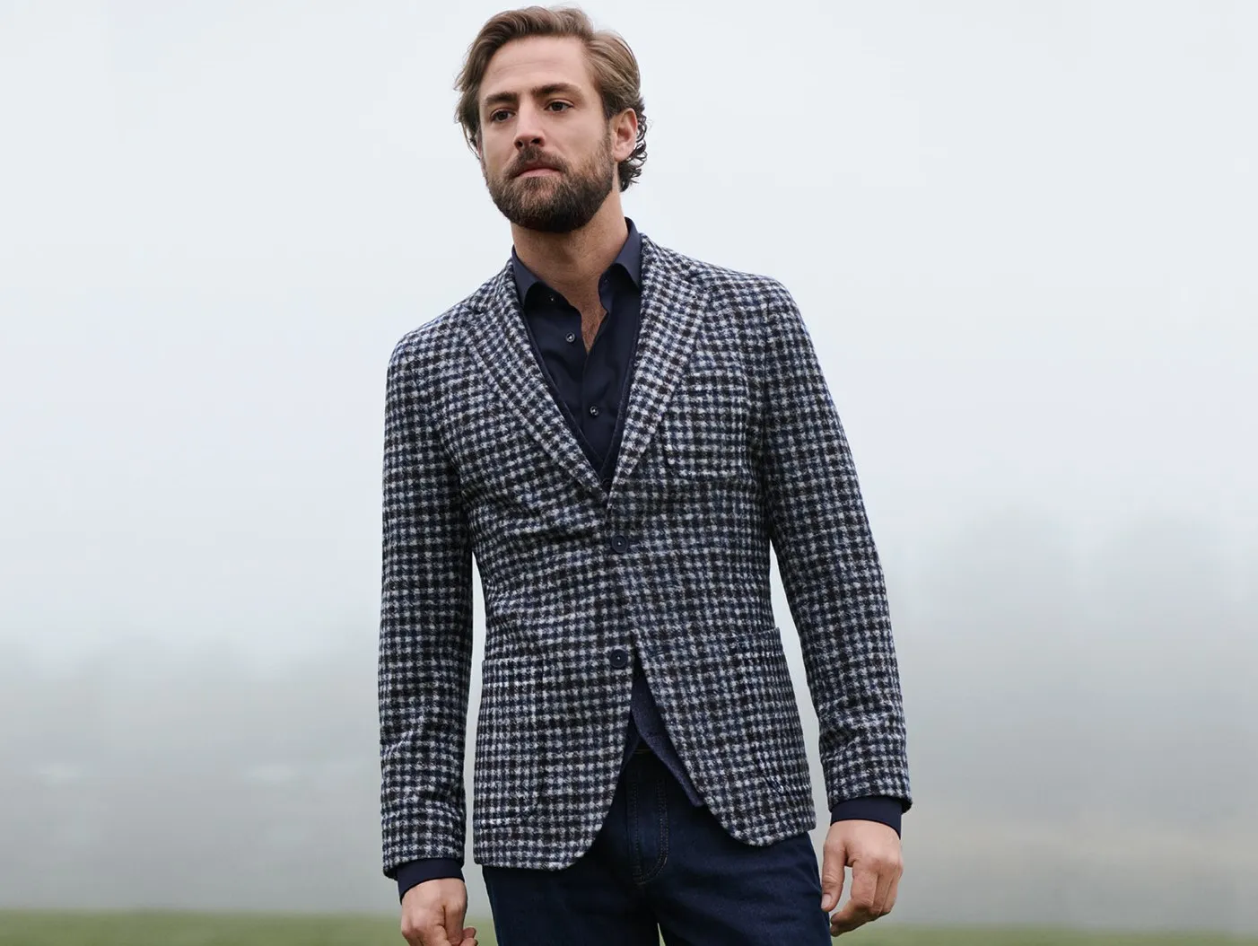 Blazer jacket with modern fit, featuring a checkered pattern. This Digel blazer is made from jersey fabric and is unlined.