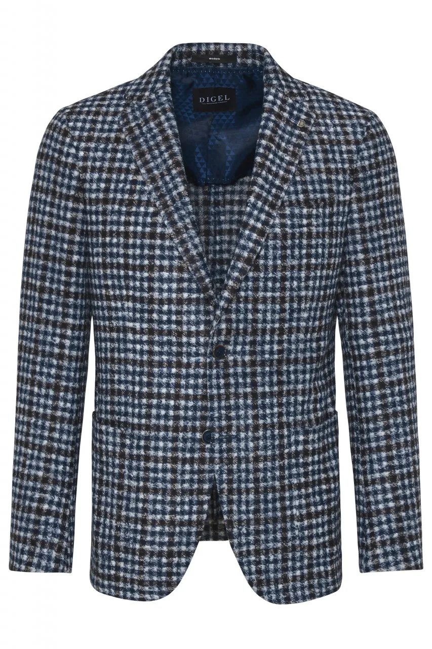 Blazer jacket with modern fit, featuring a checkered pattern. This Digel blazer is made from jersey fabric and is unlined.