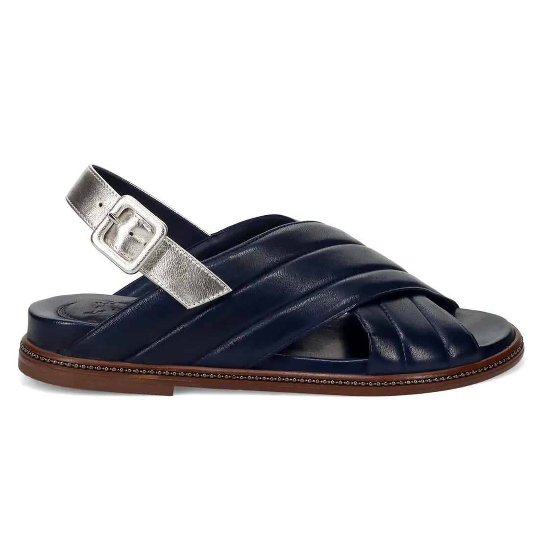 Blue and silver soft leather Sandalo Lorenzo Masiero with padded insole
