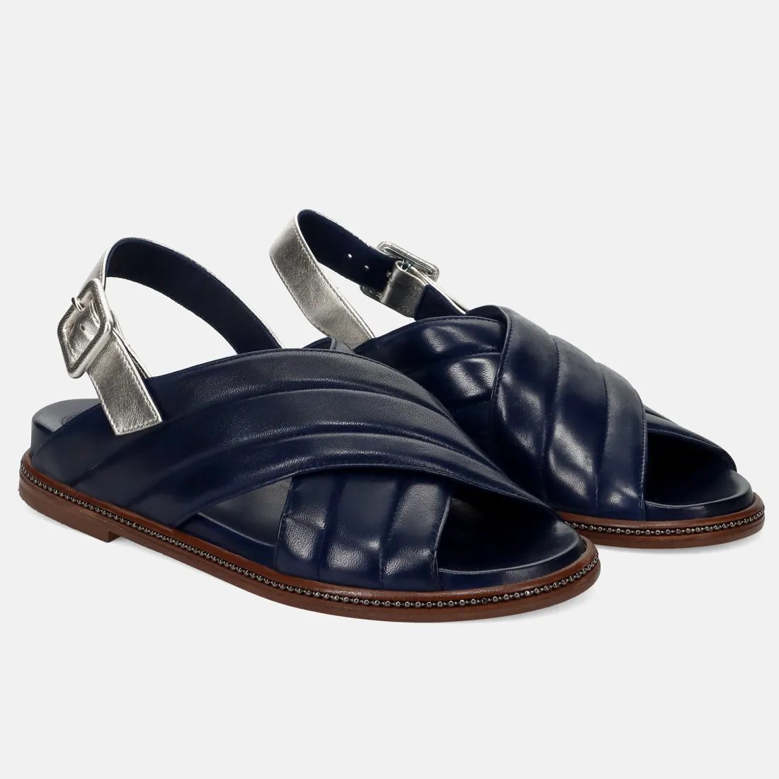 Blue and silver soft leather Sandalo Lorenzo Masiero with padded insole