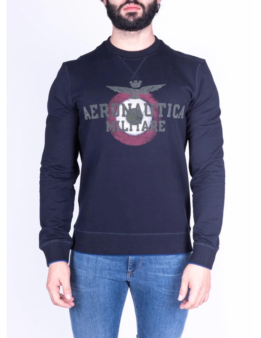 Blue crewneck sweatshirt for men Aeronautica Militare.
