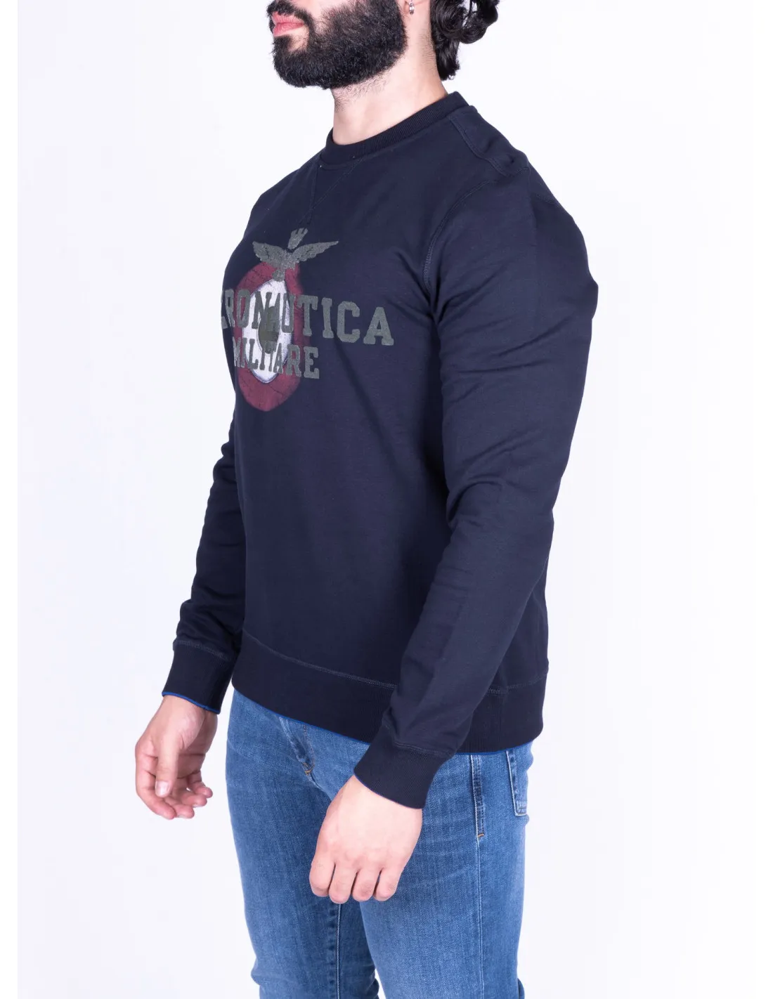 Blue crewneck sweatshirt for men Aeronautica Militare.