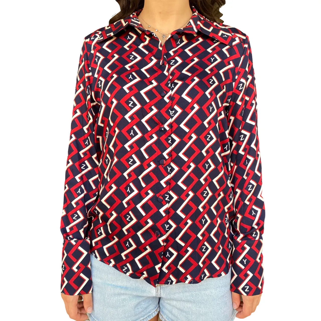 Blue Long Sleeve Women's Yes Zee Shirt with Print C008/CV00