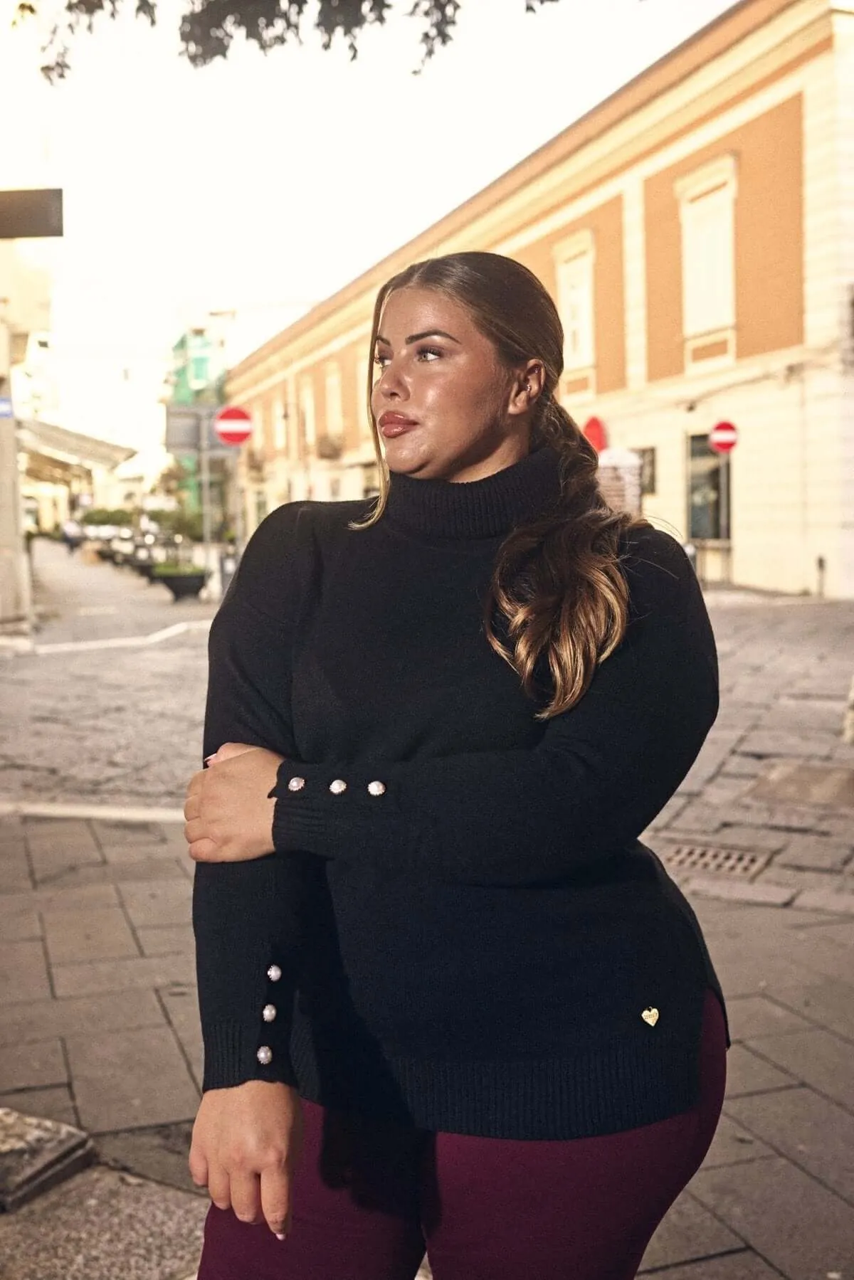 Boat Neck Sweater with Contrast Details BLACK