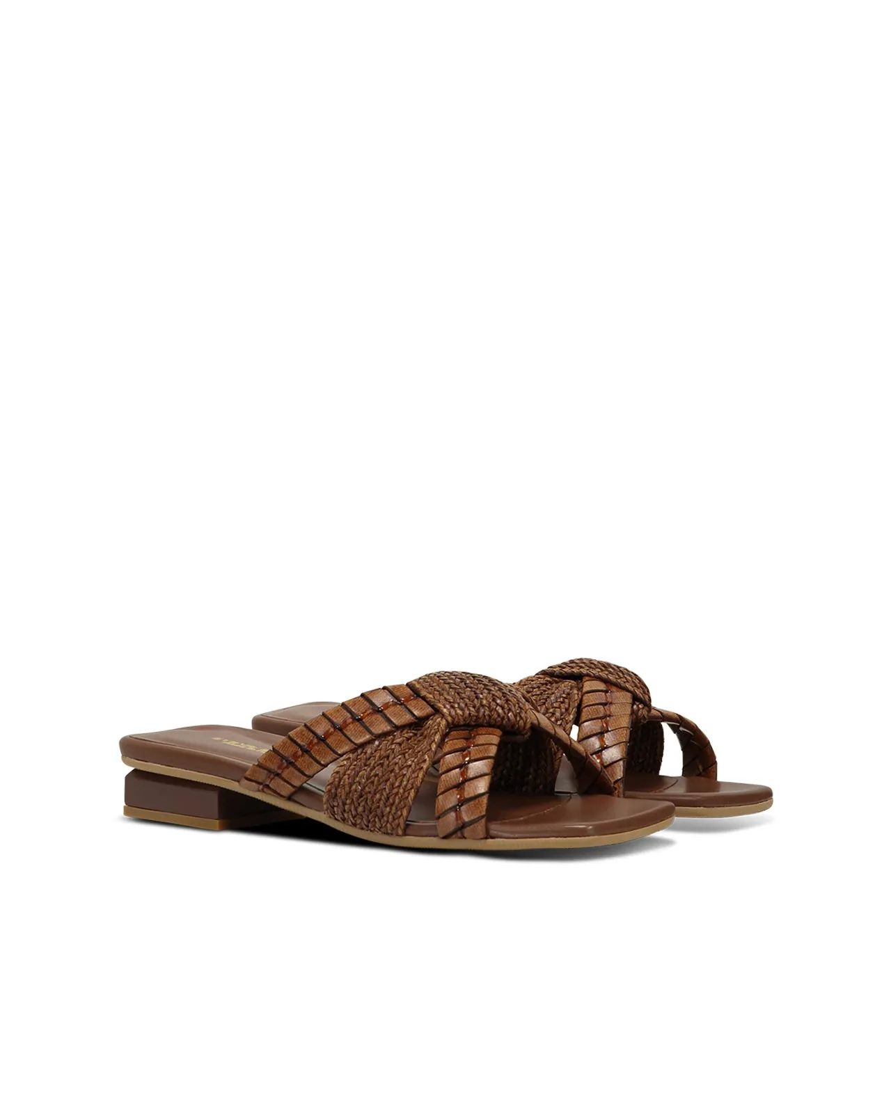 brown leather square-toe sandals