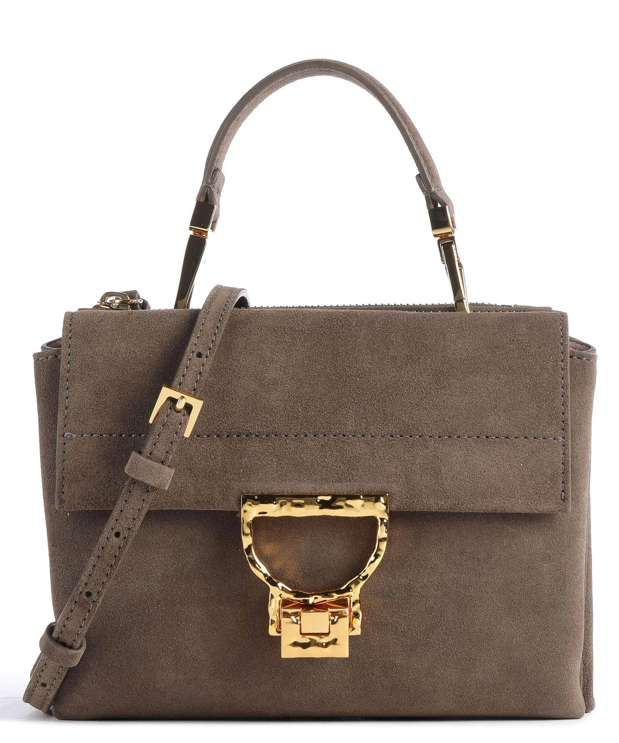 Brown Rough Grained Cowhide Arlettis Suede Shoulder Bag