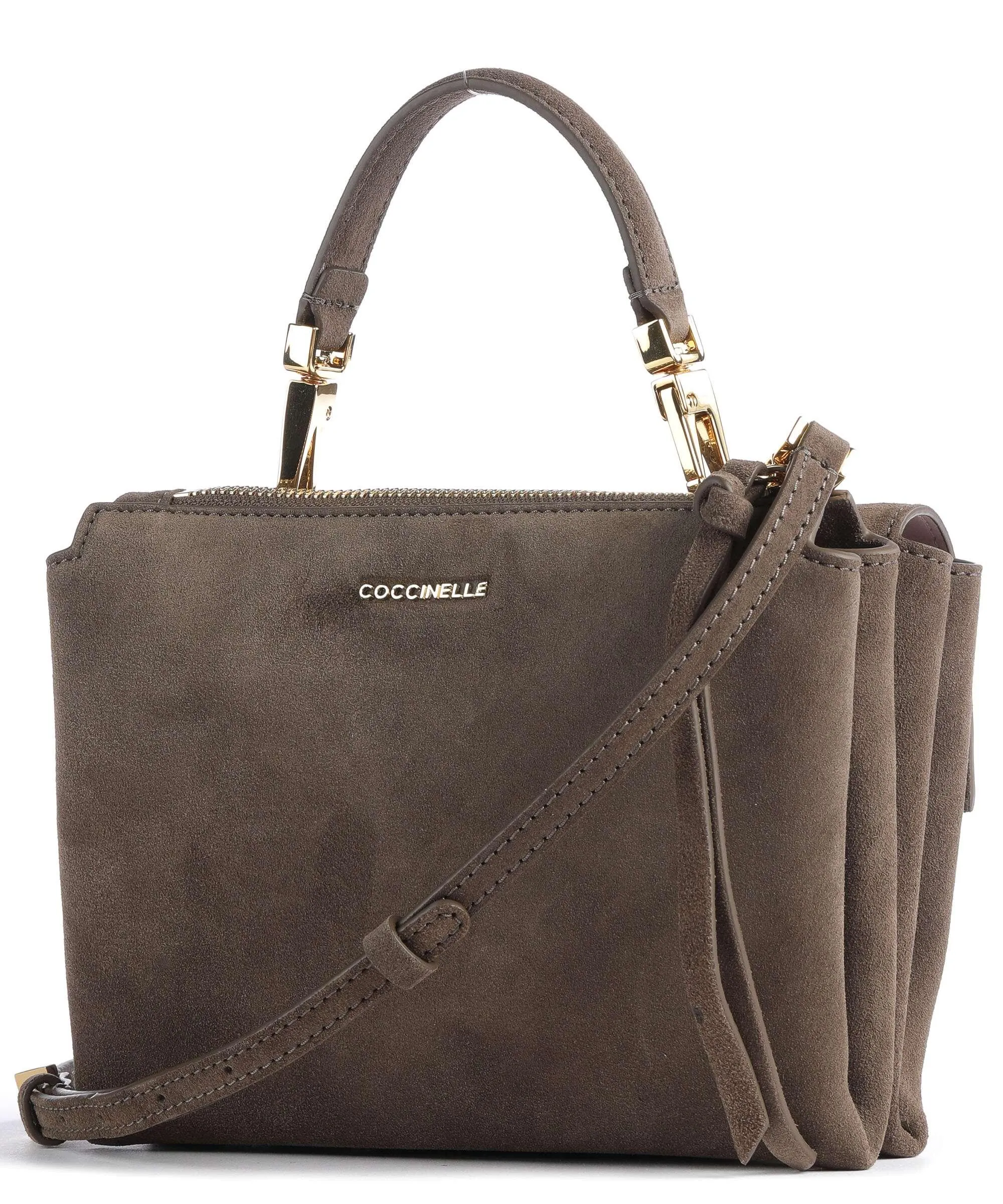 Brown Rough Grained Cowhide Arlettis Suede Shoulder Bag