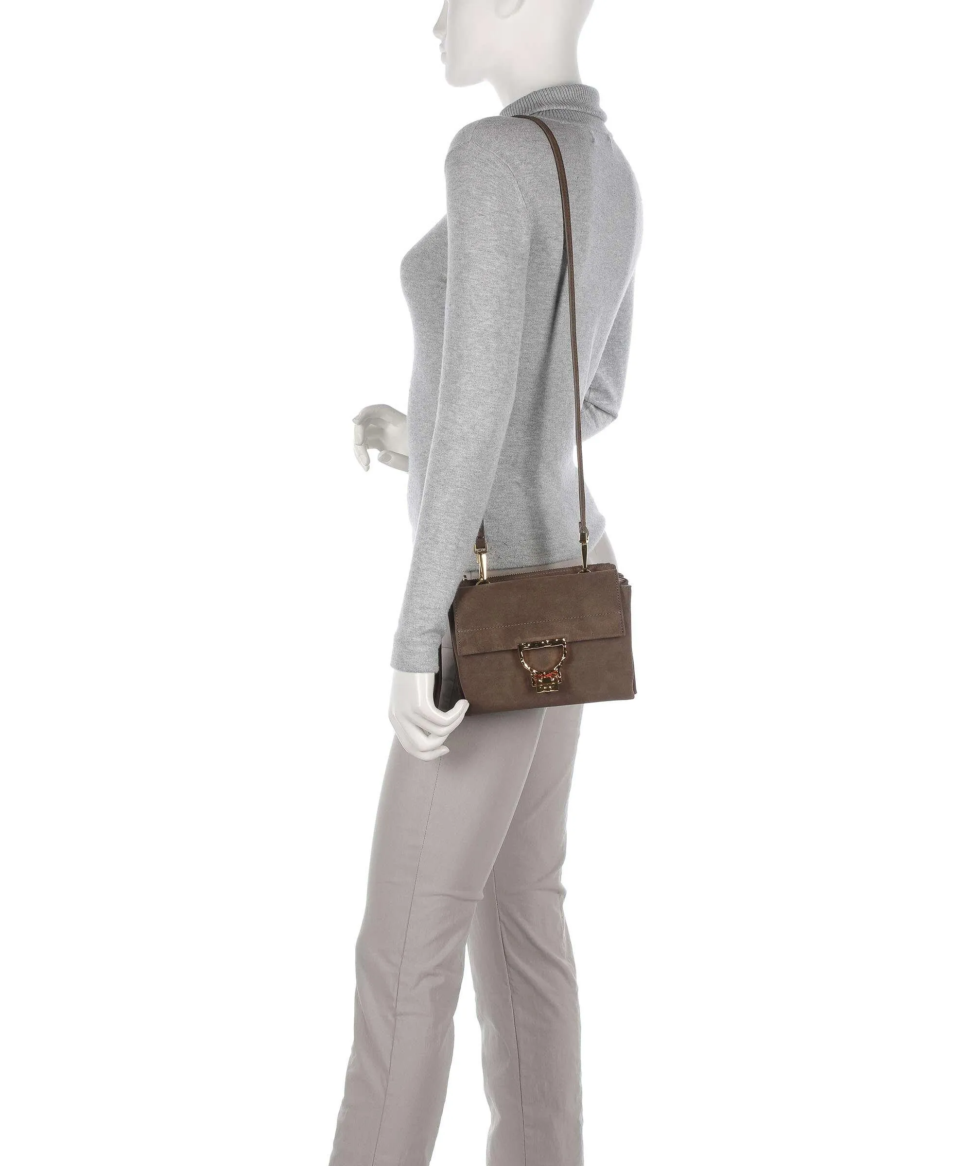 Brown Rough Grained Cowhide Arlettis Suede Shoulder Bag