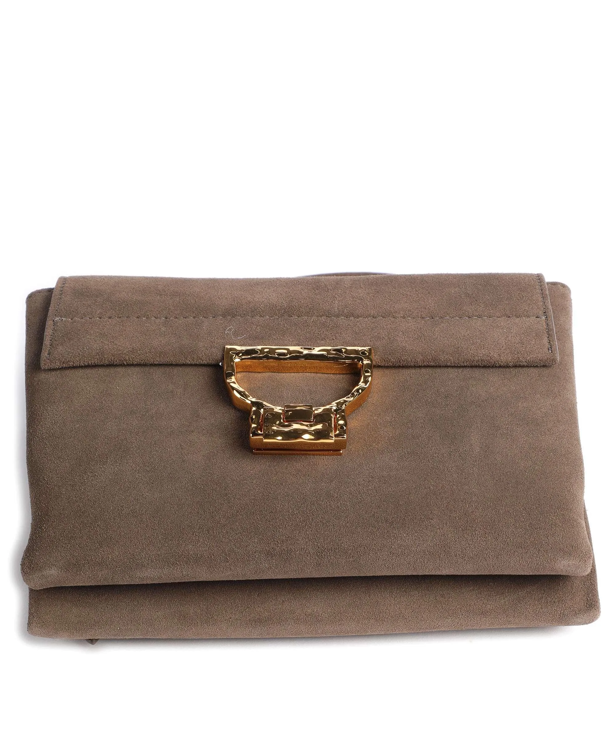 Brown Rough Grained Cowhide Arlettis Suede Shoulder Bag