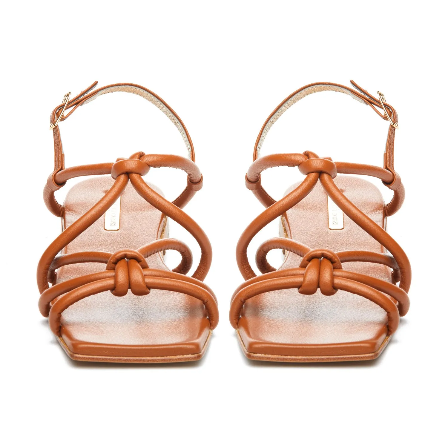 Brown tubular nappa sandals
