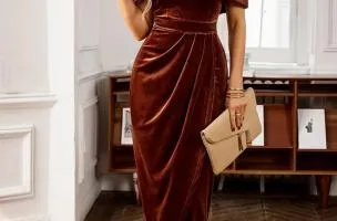 Brown velvet midi dress