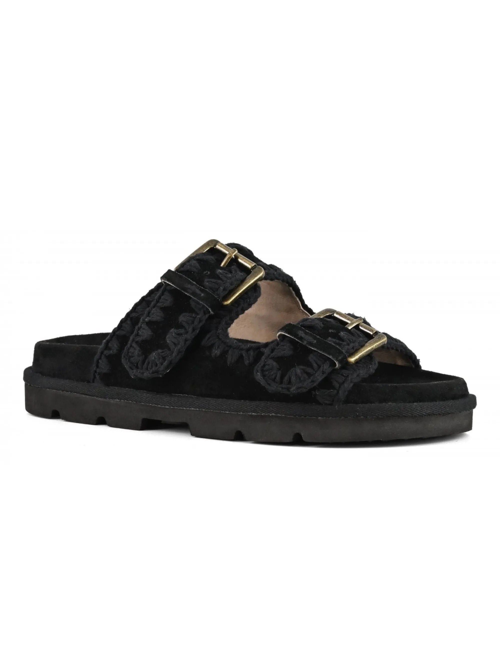Buckle Leather Sandals in Black Bio Leather - Google SEO Result: Buckle Leather Sandals Black Bio Leather