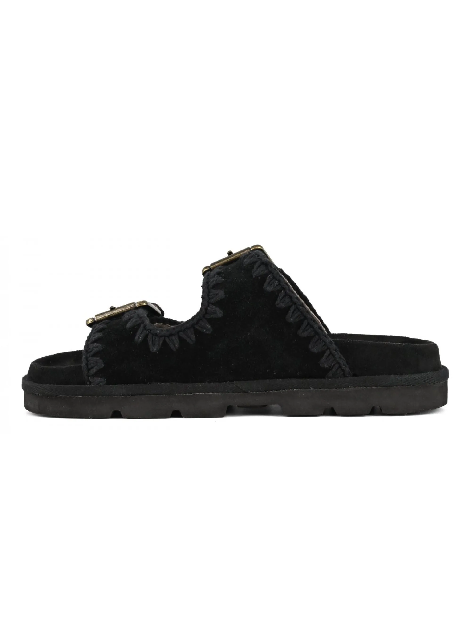 Buckle Leather Sandals in Black Bio Leather - Google SEO Result: Buckle Leather Sandals Black Bio Leather
