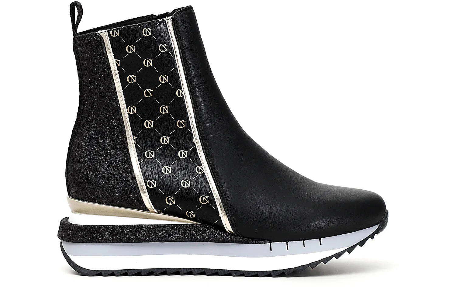 CafèNoir women's leather ankle boot with logo detail.
