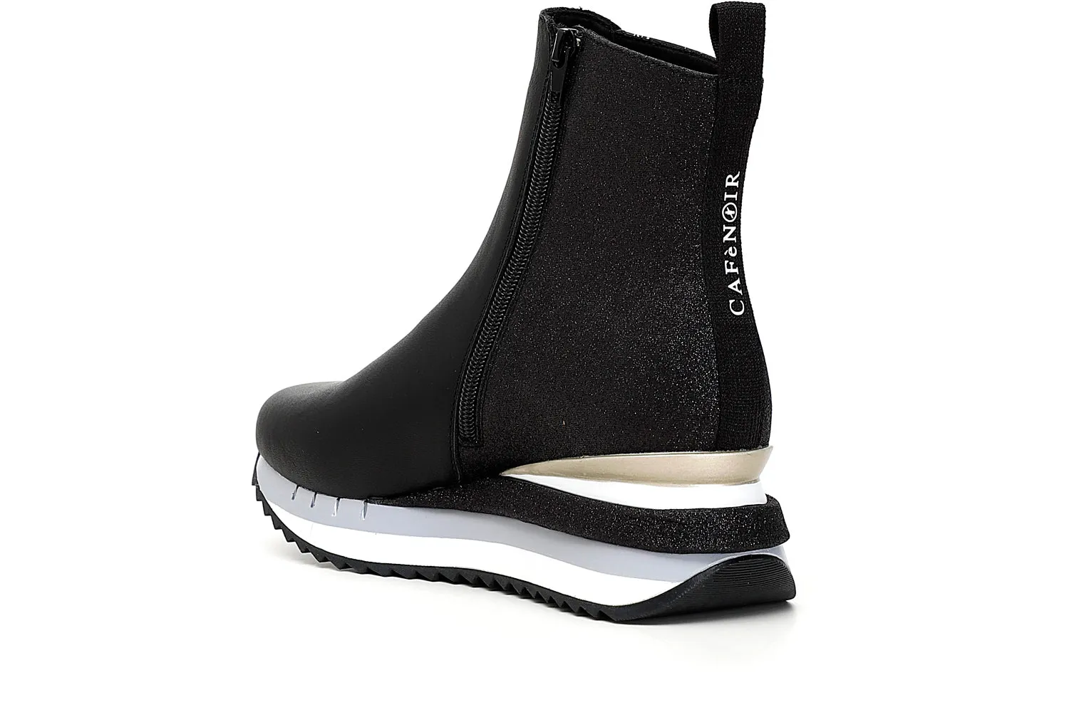 CafèNoir women's leather ankle boot with logo detail.