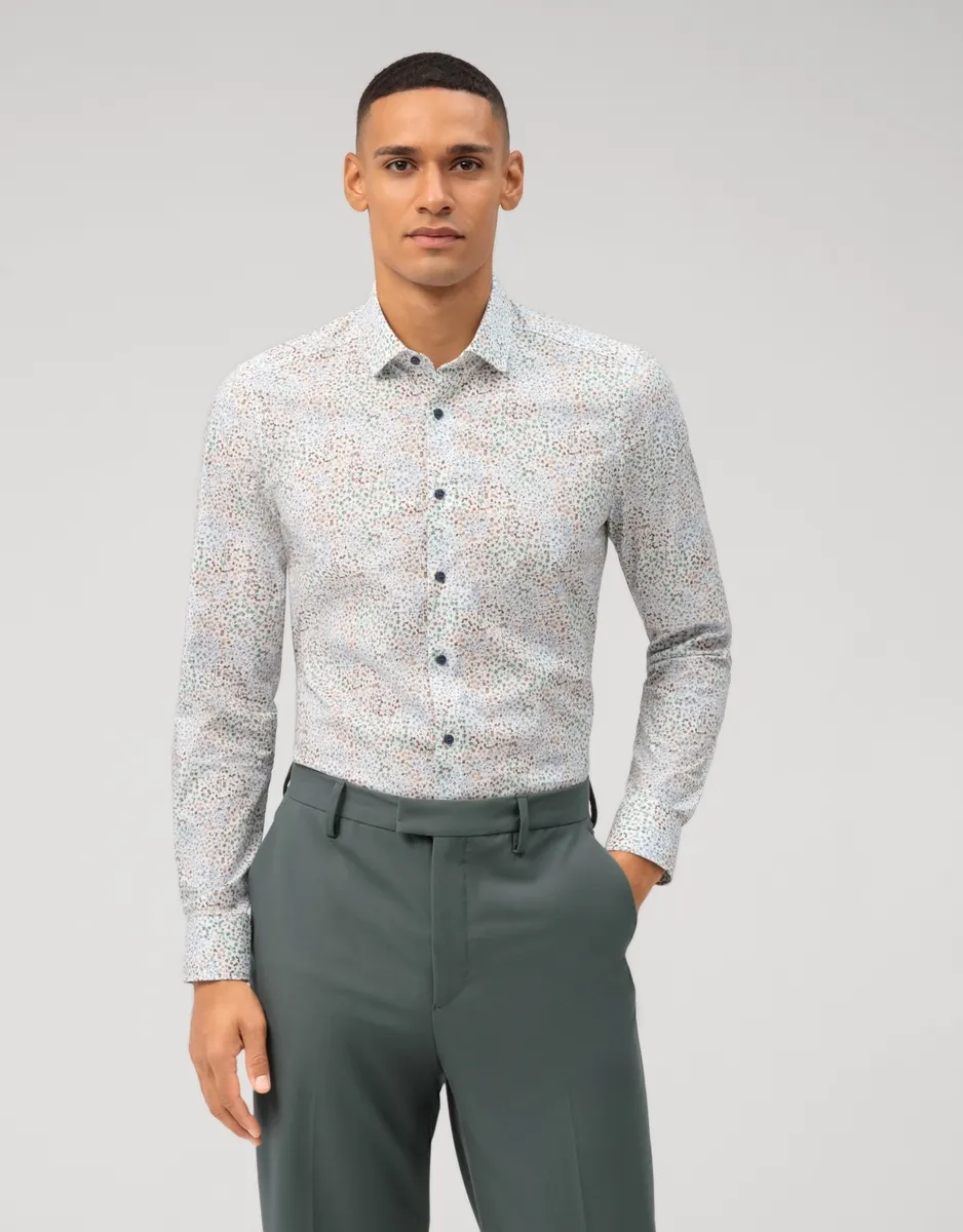 Camicia olymp fantasia floreale slim fit in cotone stretch - Floral slim fit cotton stretch Olymp shirt.