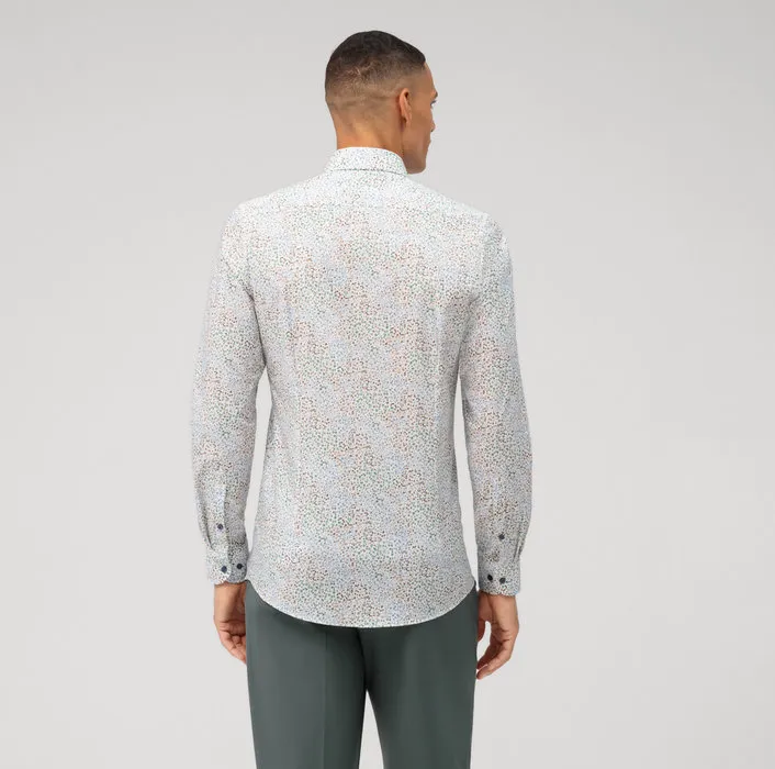 Camicia olymp fantasia floreale slim fit in cotone stretch - Floral slim fit cotton stretch Olymp shirt.