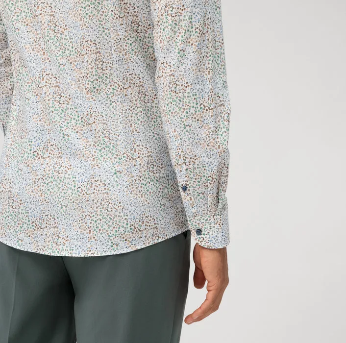Camicia olymp fantasia floreale slim fit in cotone stretch - Floral slim fit cotton stretch Olymp shirt.
